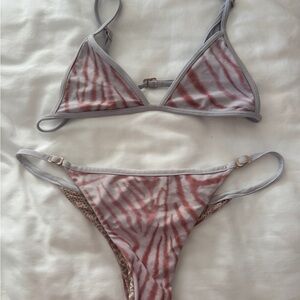 Acacia Swimwear Zebra Print Bikini - Gray and Pink